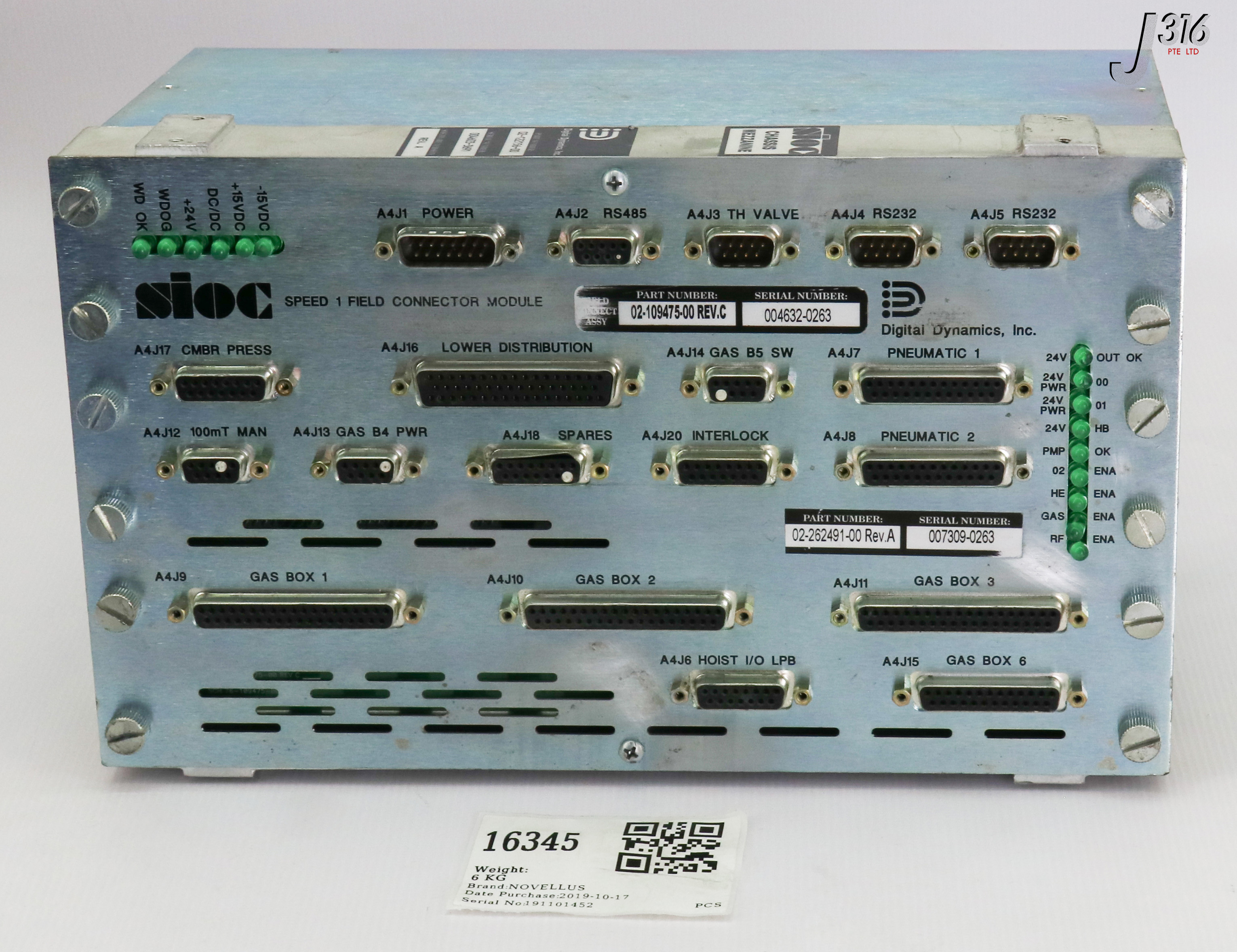 16345 NOVELLUS SIOC SPEED1 FIELD CONNECTOR MOD P/N: 02-109475-00
